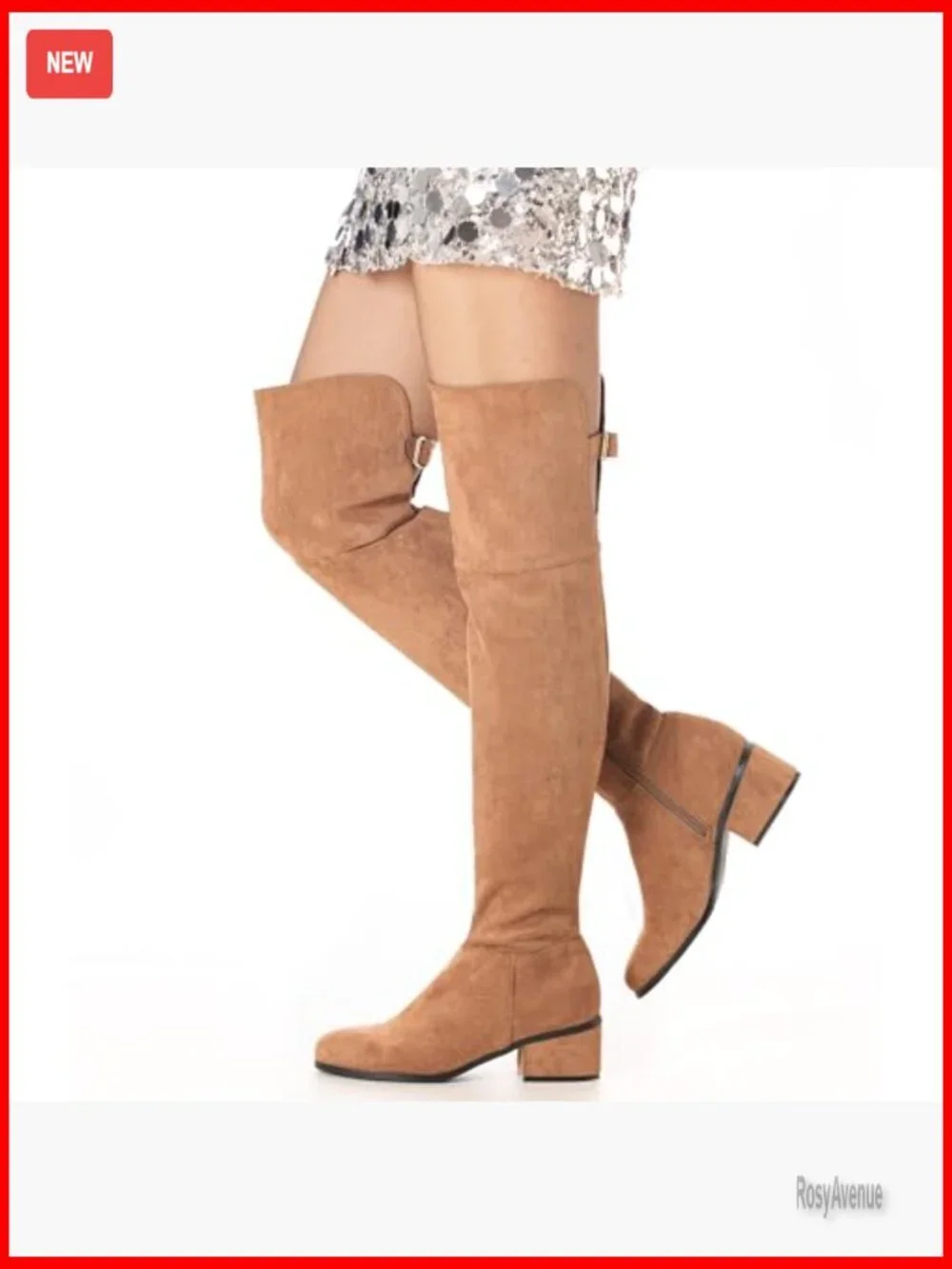 Faux Suede Over the Knee Boots 2 Inch Block Heel Side Zipper Office Casual
